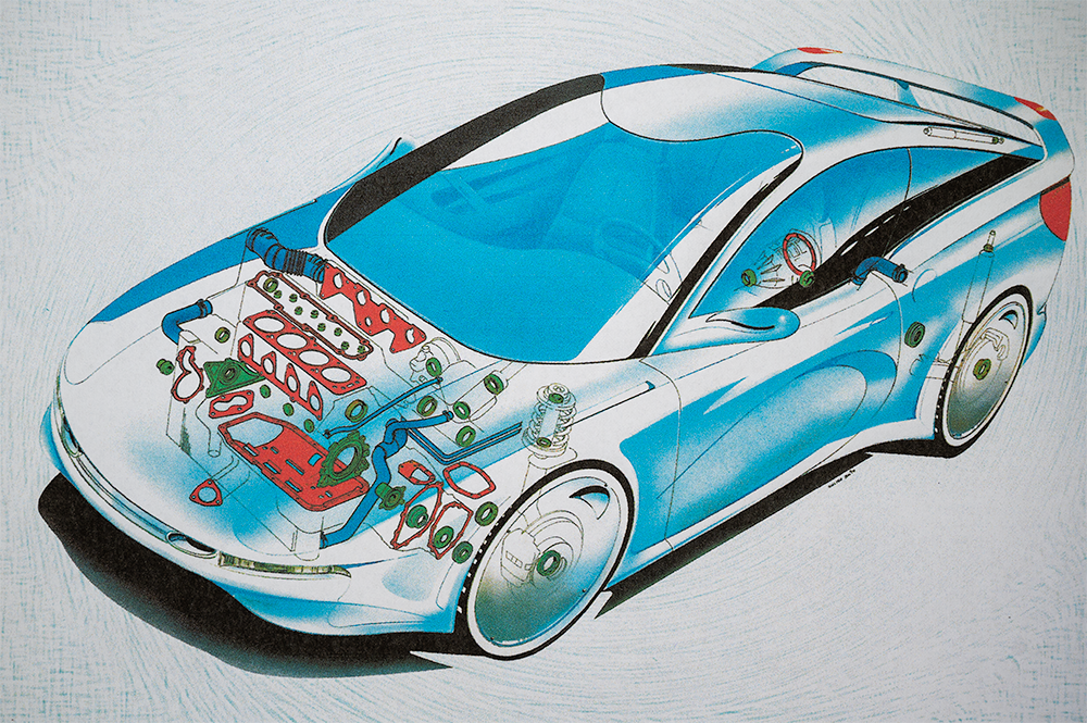 Schematische Zeichnung eines Autos mit den Produkten der Firma KACO